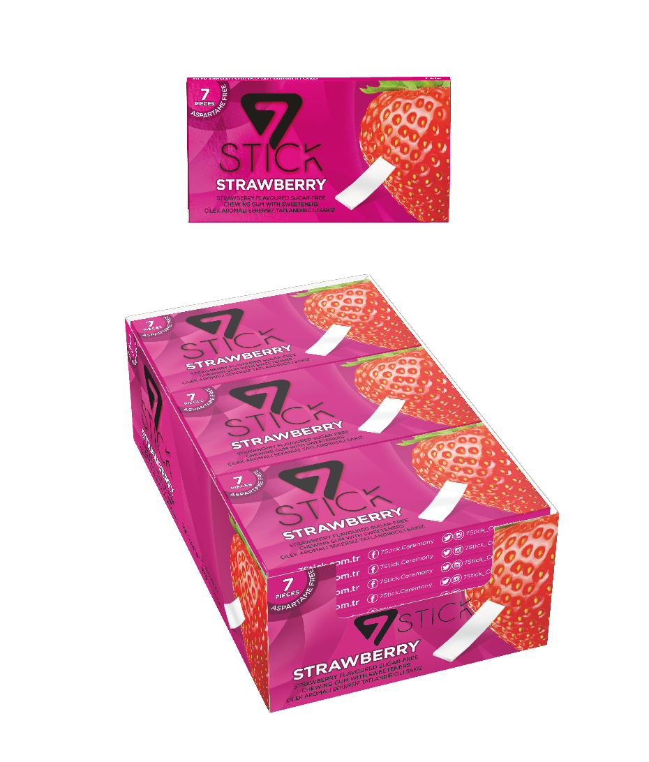 7STICK SEKERSIZ 7LI ÇİLEK AROMALI SAKIZ 14,5gr (24 Adet)