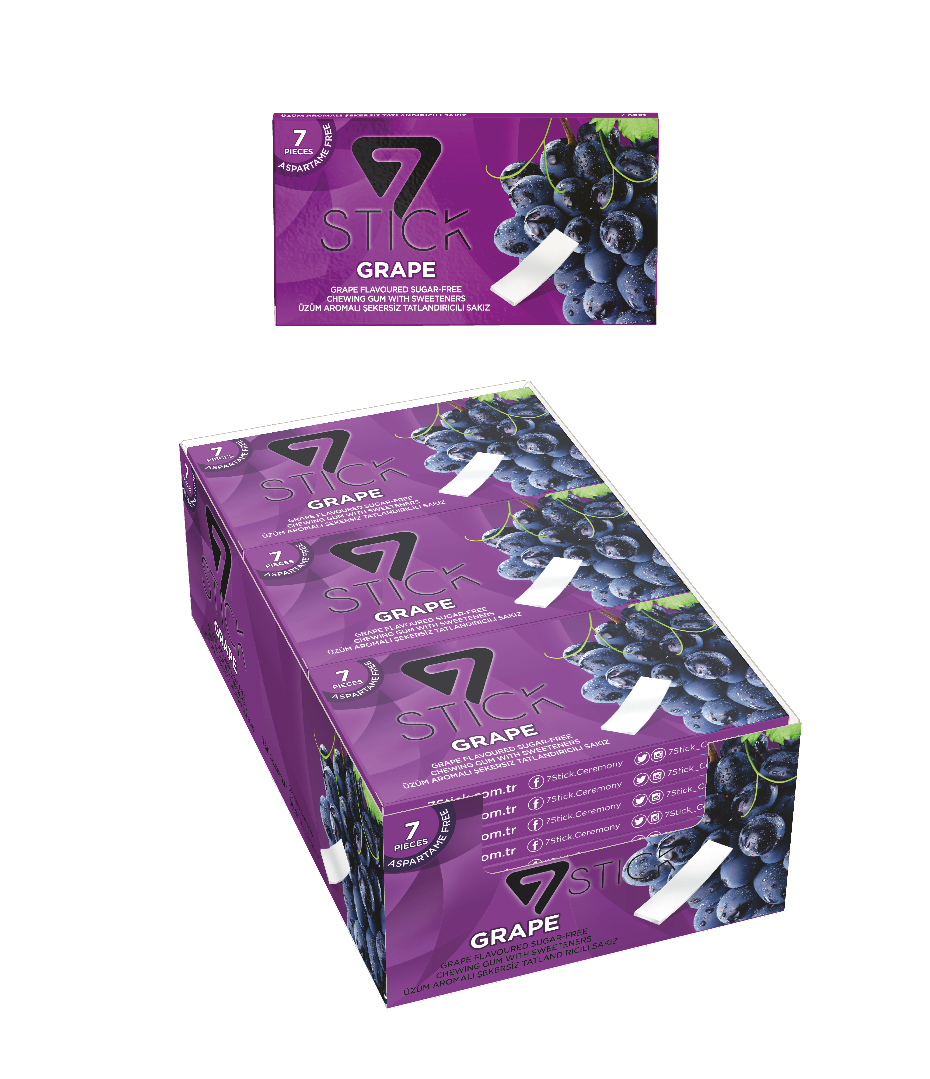 7STICK SEKERSIZ 7LI ÜZÜM AROMALI SAKIZ 14,5gr (24 Adet)
