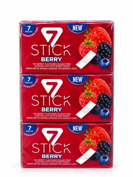 7 STICK ŞEKERLİ 7 Lİ KARIŞIK BERRY AROMALI SAKIZ 14,5 GR