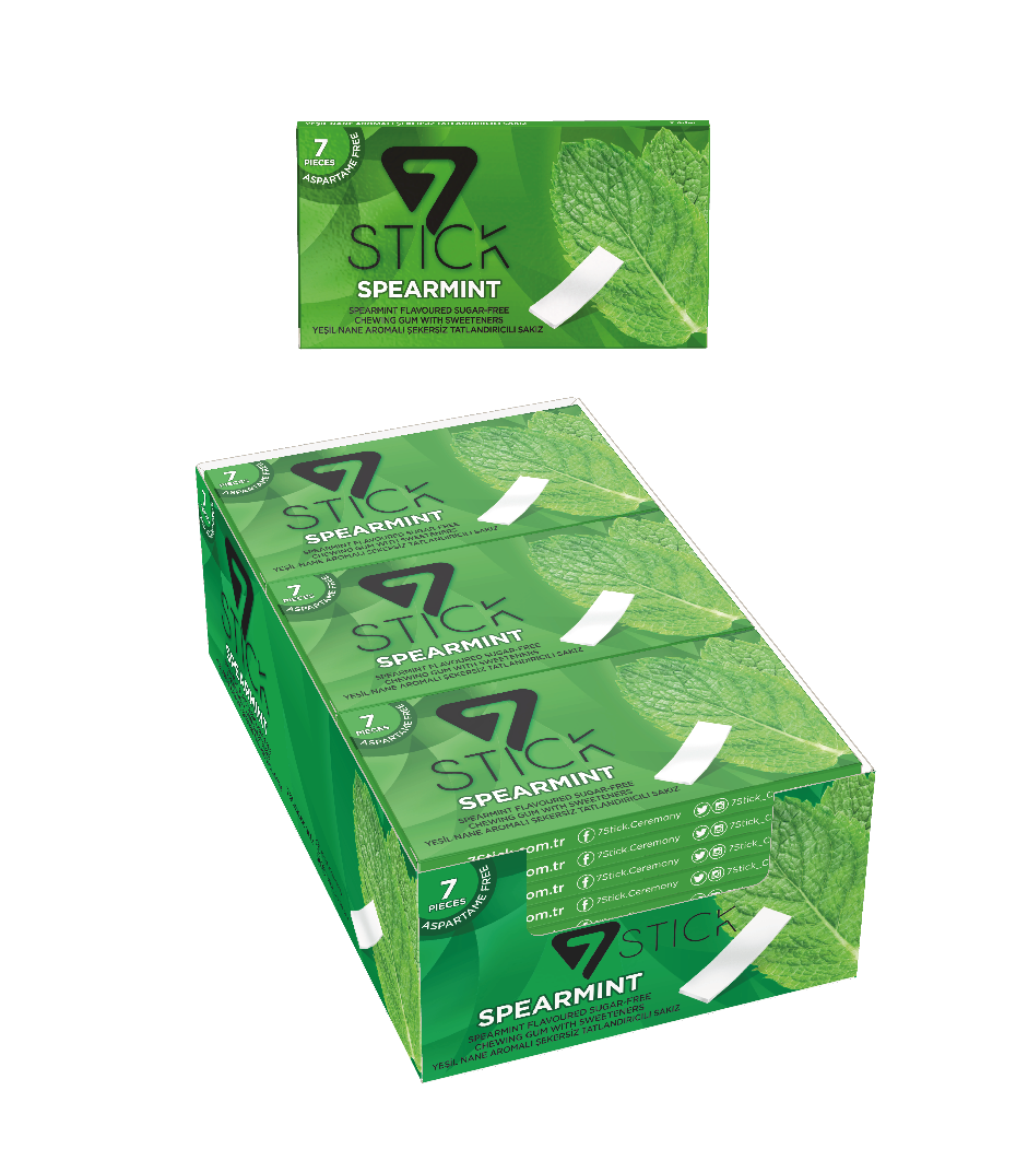 7STICK SEKERSIZ 7LI YEŞİL NANE AROMALI SAKIZ 14,5gr (24 Adet)