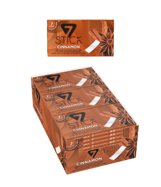 7STICK SEKERSIZ 7LI TARÇIN AROMALI SAKIZ 14,5gr (24 Adet)