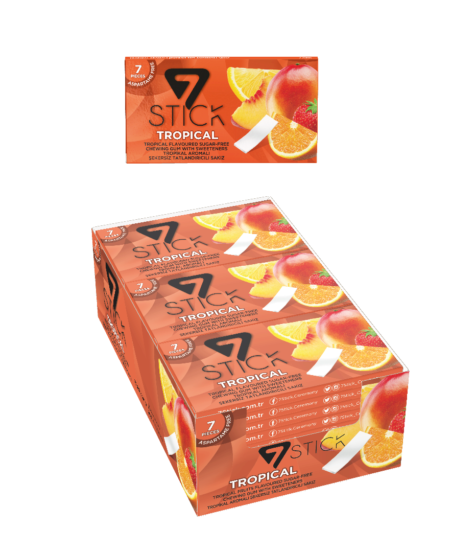 7STICK SEKERSIZ 7LI TROPIKAL AROMALI SAKIZ 14,5gr (24 Adet)