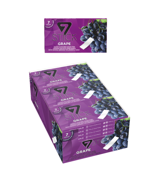 7STICK SEKERSIZ 7LI ÜZÜM AROMALI SAKIZ 14,5gr (24 Adet)