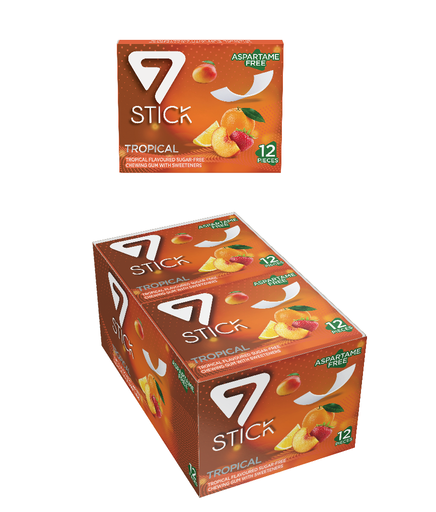 7STICK SEKERSIZ 12LI TROPIKAL AROMALI SAKIZ 33gr (12 Adet)
