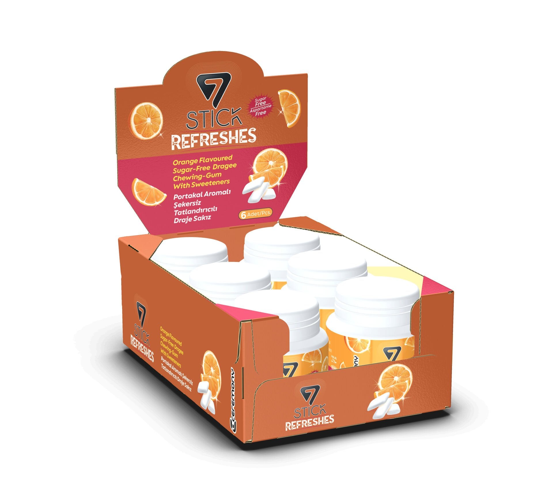 7STICK SEKERSIZ ORANGE AROMALI DRAJE SAKIZ 60 PCS(6Adet)