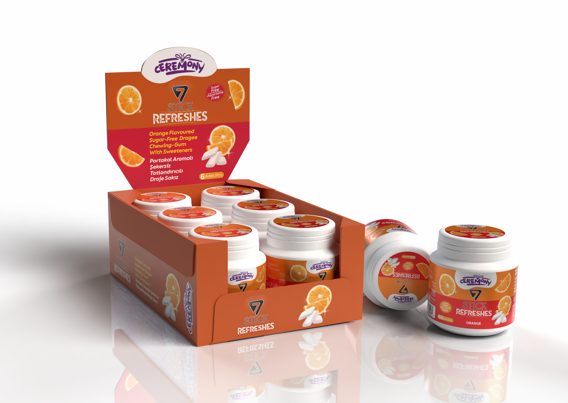 7STICK SEKERSIZ ORANGE AROMALI DRAJE SAKIZ 60 PCS(6Adet)