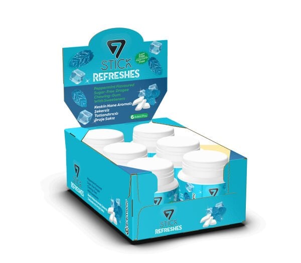 7STICK SEKERSIZ PEPPERMINT AROMALI DRAJE SAKIZ 60 PCS(6Adet)