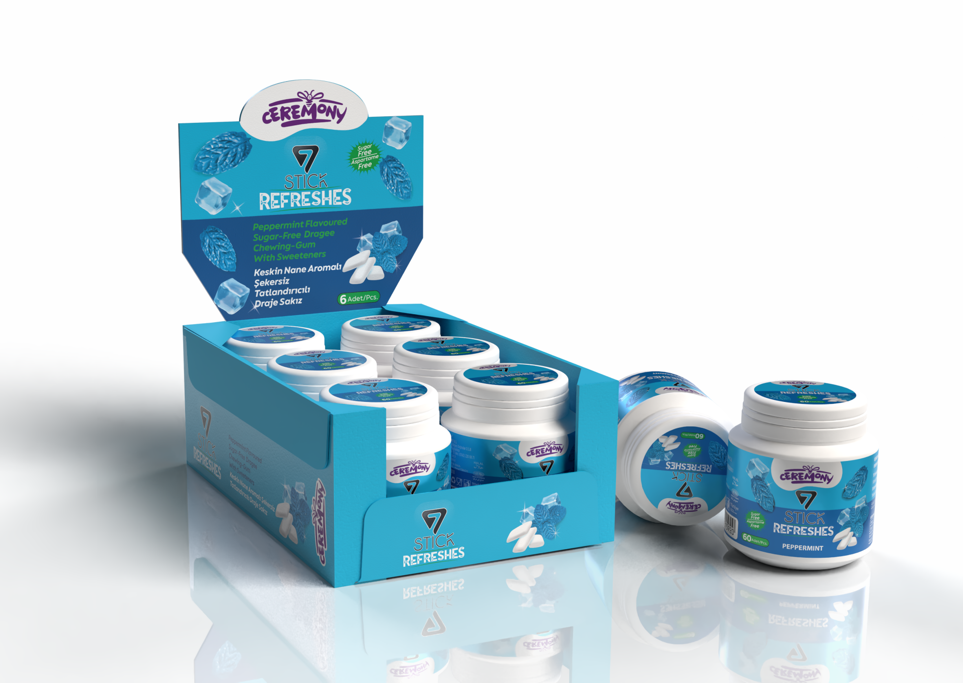 7STICK SEKERSIZ PEPPERMINT AROMALI DRAJE SAKIZ 60 PCS(6Adet)