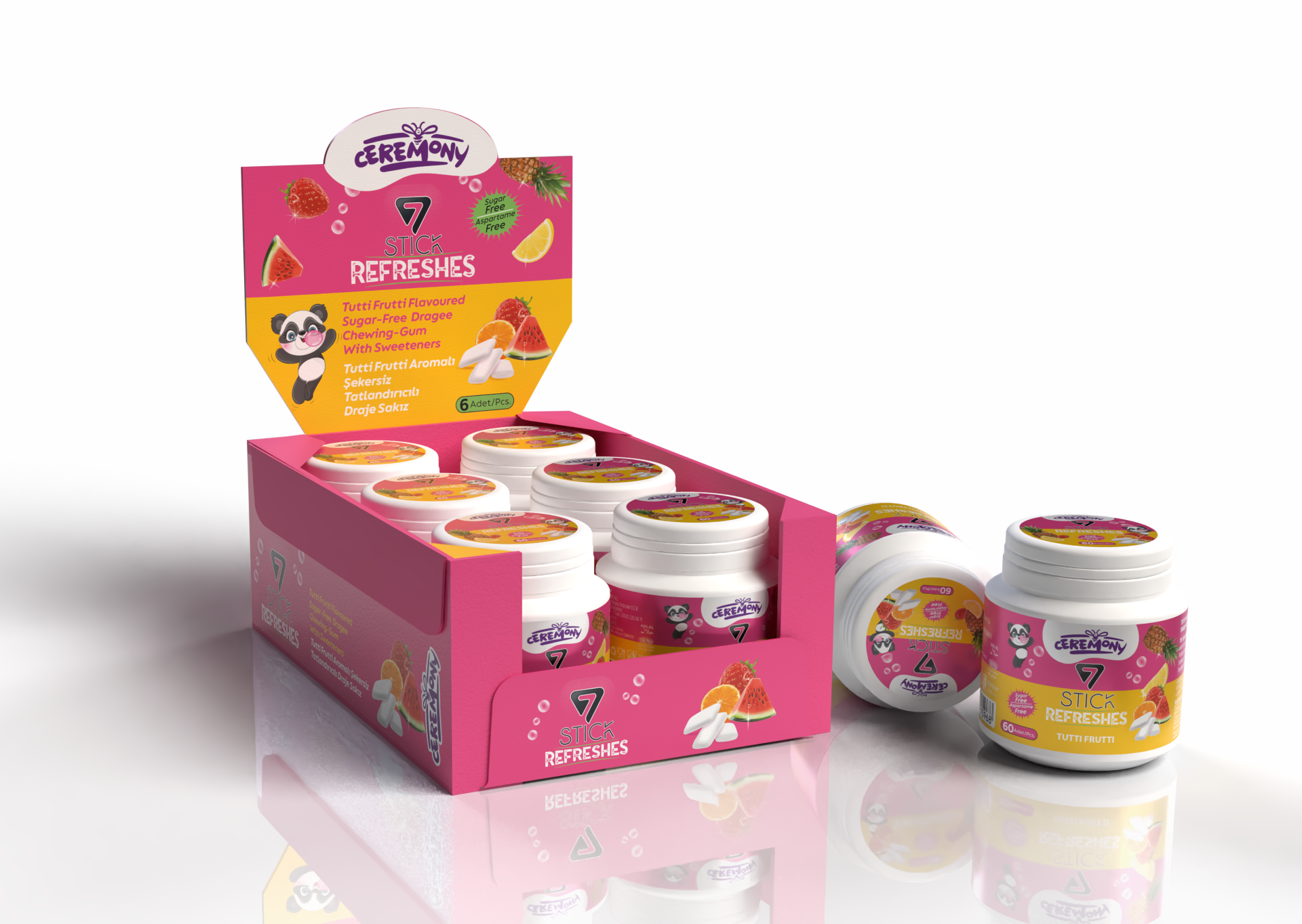 7STICK SEKERSIZ TUTTI FRUTTI AROMALI DRAJE SAKIZ 60 PCS(6Adet)