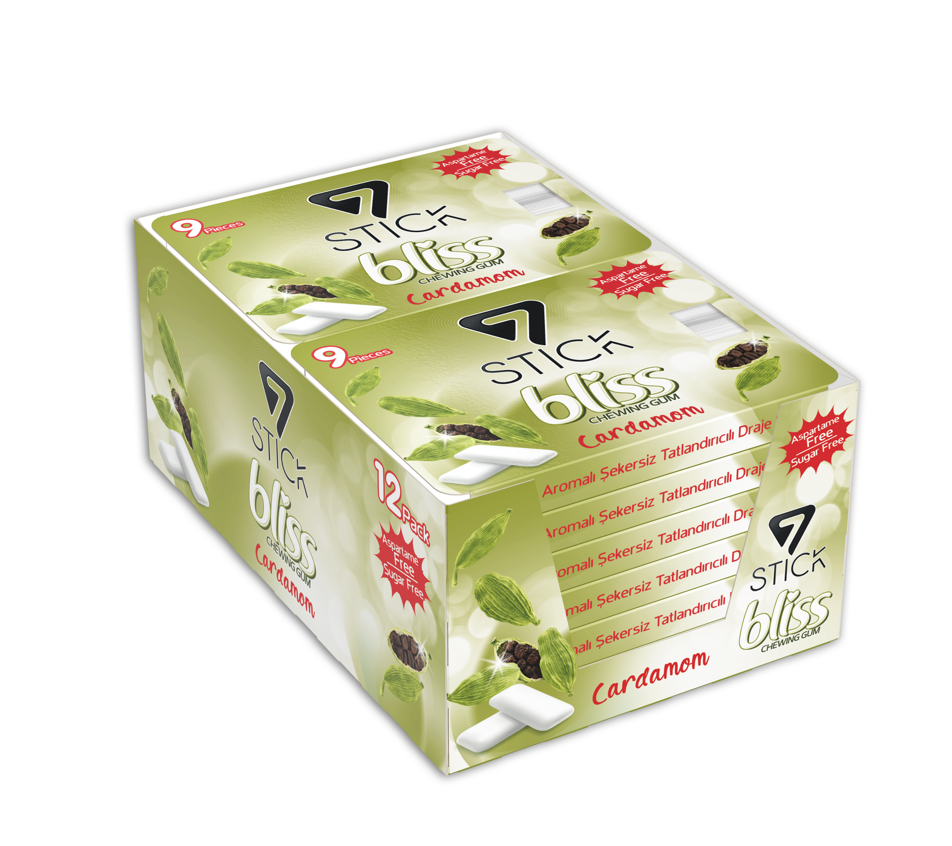 7STICK SEKERSIZ CARDAMOM AROMALI BLISTER SAKIZ 9 PCS(12Adet)