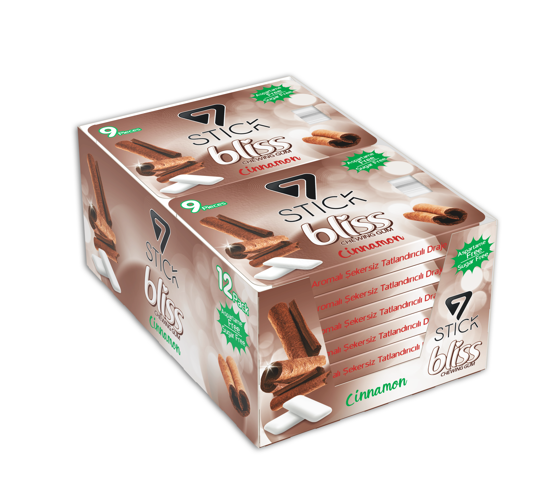 7STICK SEKERSIZ CINNAMON AROMALI BLISTER SAKIZ 9 PCS (12Adet)