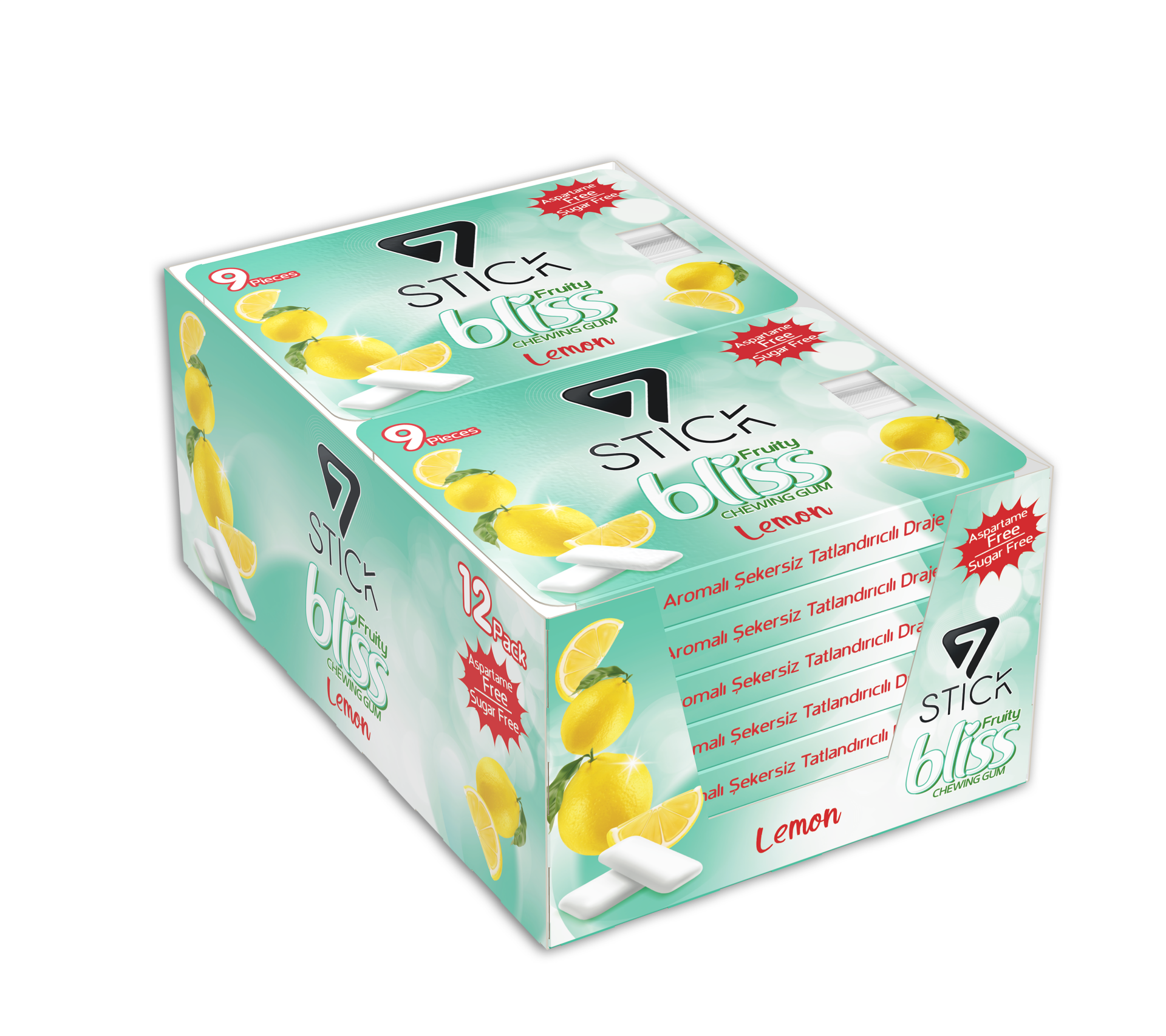 7STICK SEKERSIZ LEMON AROMALI BLISTER SAKIZ 9 PCS (12Adet)