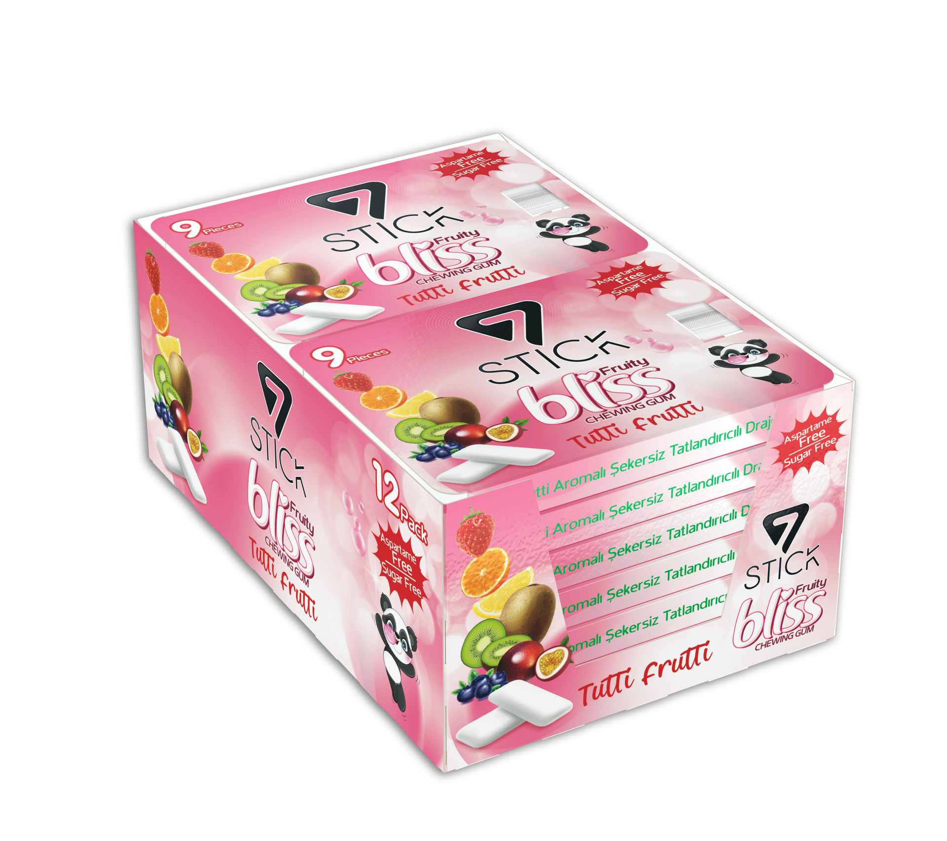 7STICK SEKERSIZ TUTTI FRUTTI AROMALI BLISTER SAKIZ 9 PCS (12Adet)