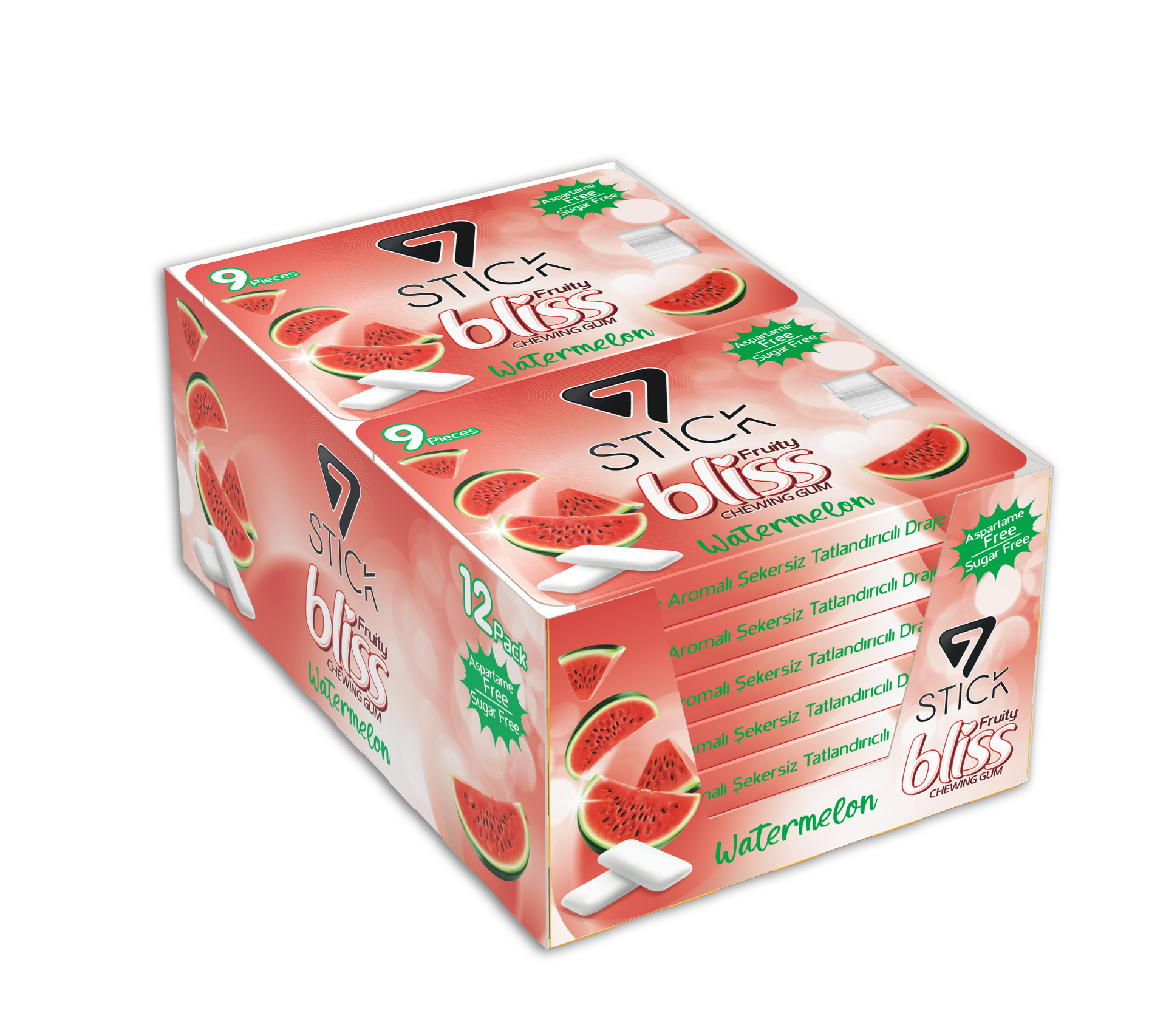 7STICK SEKERSIZ WATERMELON AROMALI BLISTER SAKIZ 9 PCS (12Adet)