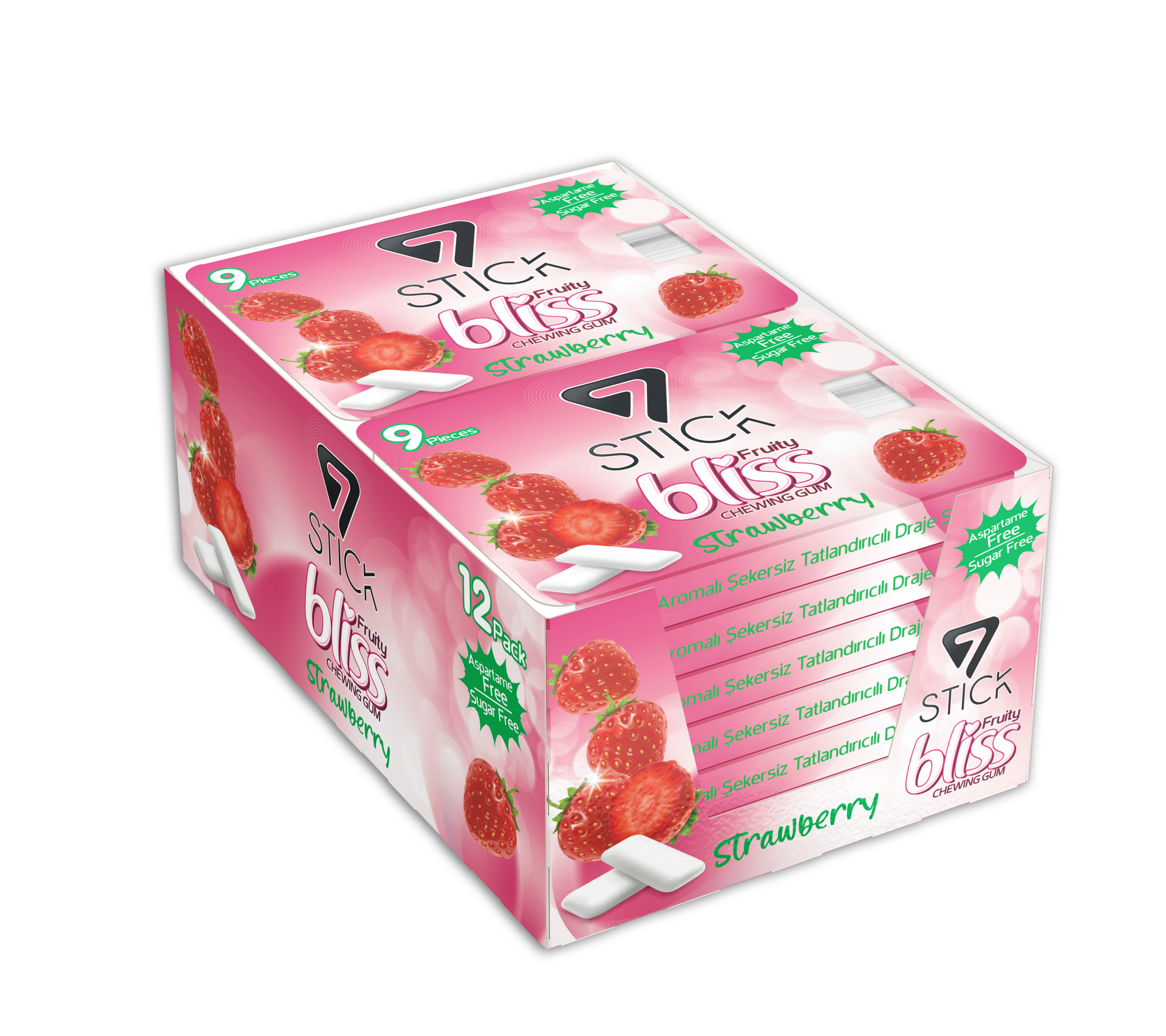 7STICK SEKERSIZ STRAWBERRY AROMALI BLISTER SAKIZ 9 PCS (12Adet)