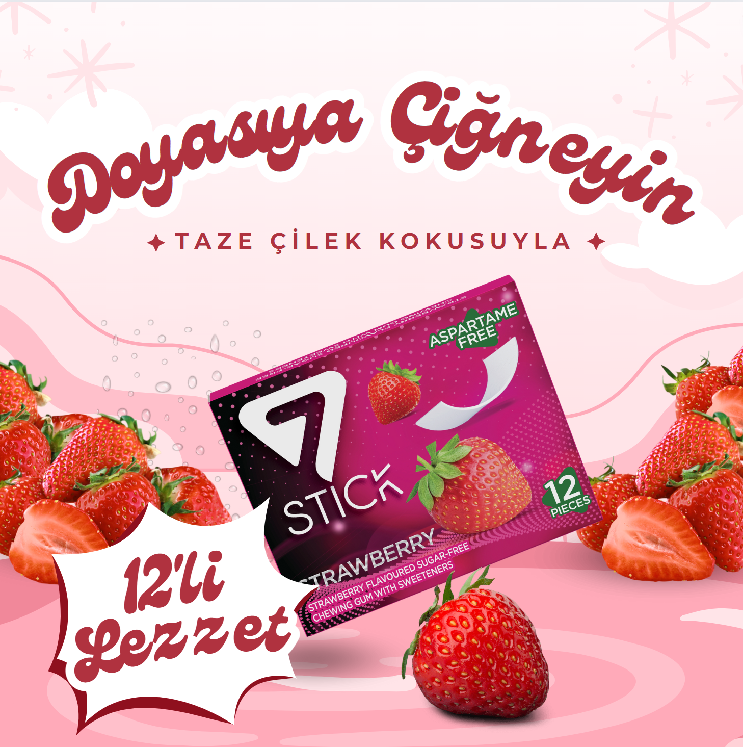 SEKERSIZ 12LI ÇİLEK AROMALI SAKIZ